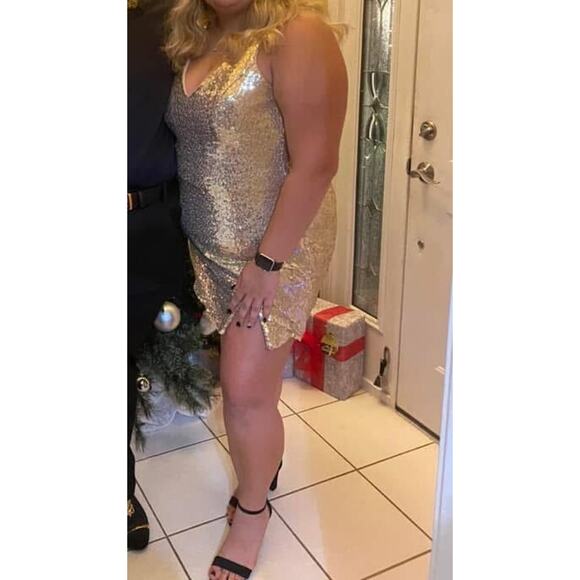 Eva USA Bright Gold Sequin Short Formal Party Homecoming Dance Dress Size Large - Picture 2 of 7